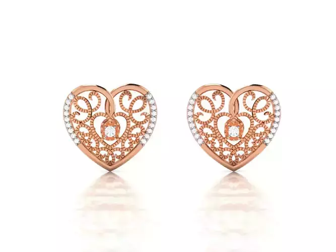 Women Heart Studs earrings 3dm render detail