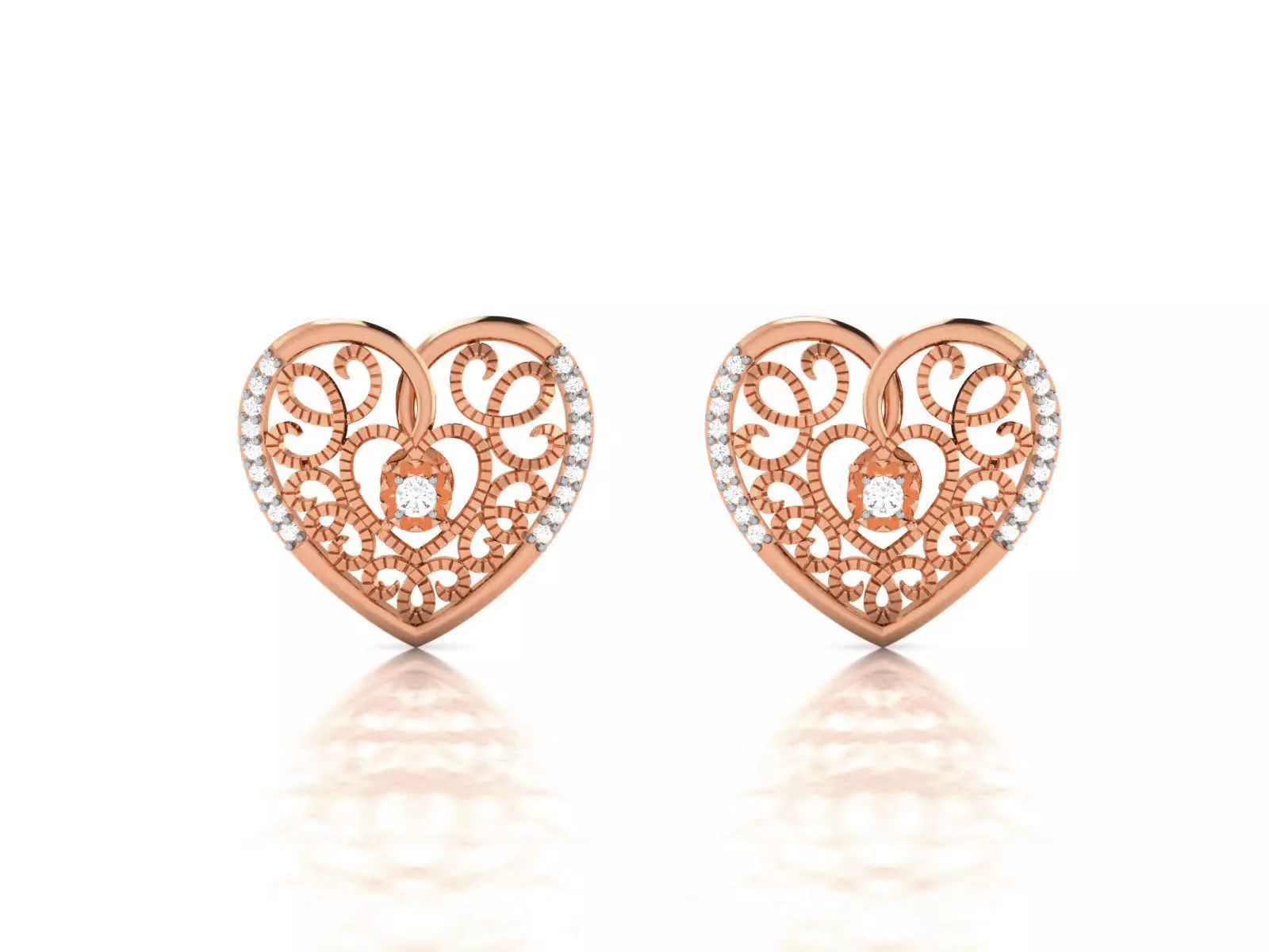 Women Heart Studs earrings 3dm render detail 3D print model_0