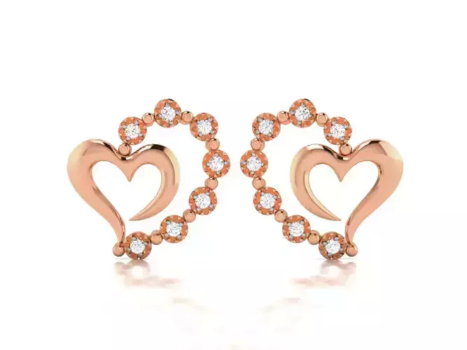 Women Heart Studs earrings 3dm render detail