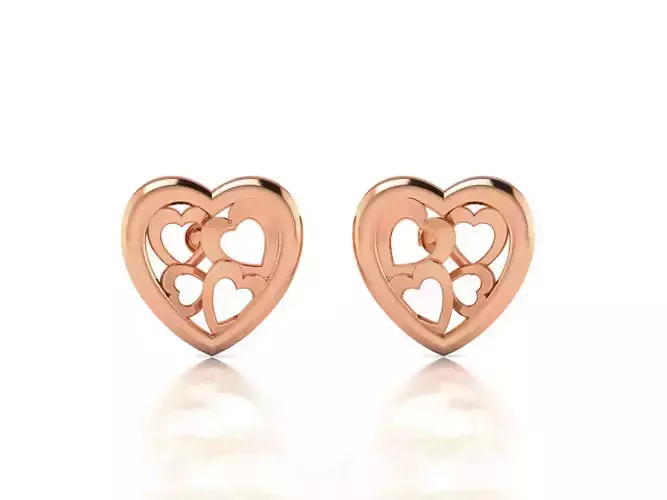 Women Heart Studs earrings 3dm render detail