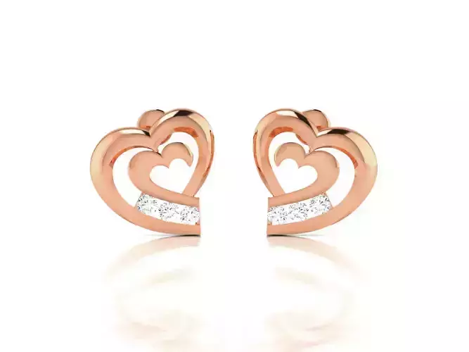 Women Heart Studs earrings 3dm render detail