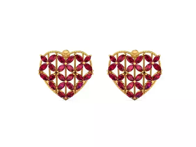 Women Heart Studs earrings 3dm render detail