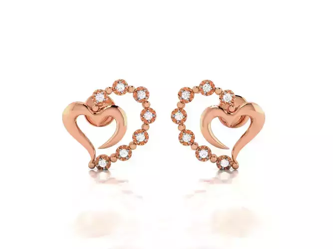 Women Heart Studs earrings 3dm render detail