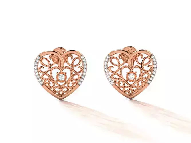 Women Heart Studs earrings 3dm render detail