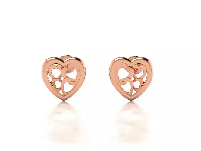Women Heart Studs earrings 3dm render detail