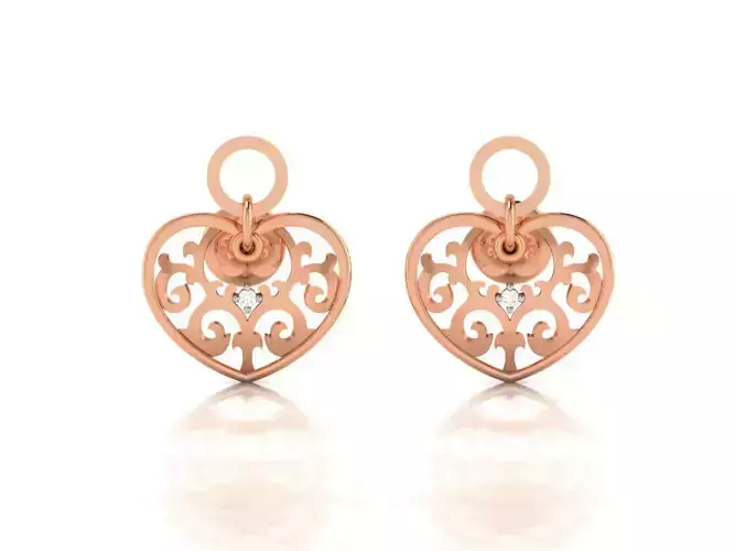 Women Heart Studs earrings 3dm render detail