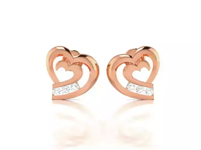 Women Heart Studs earrings 3dm render detail