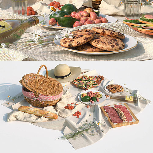 Picnic items on table 3D model
