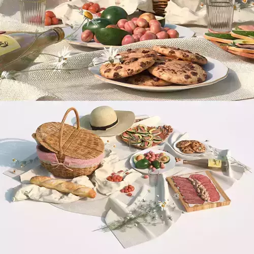 Picnic items on table 3D model