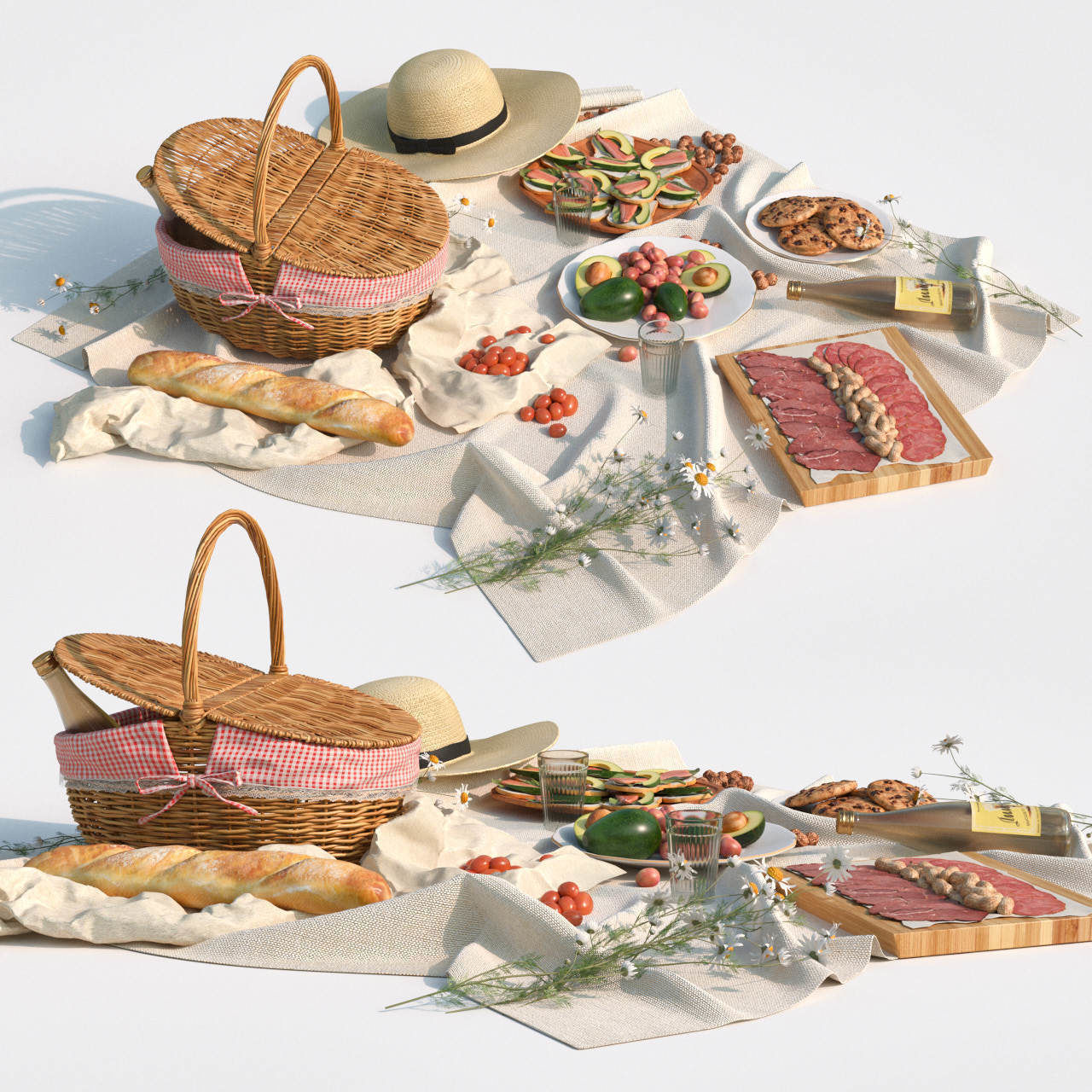 Picnic items on table 3D model_1