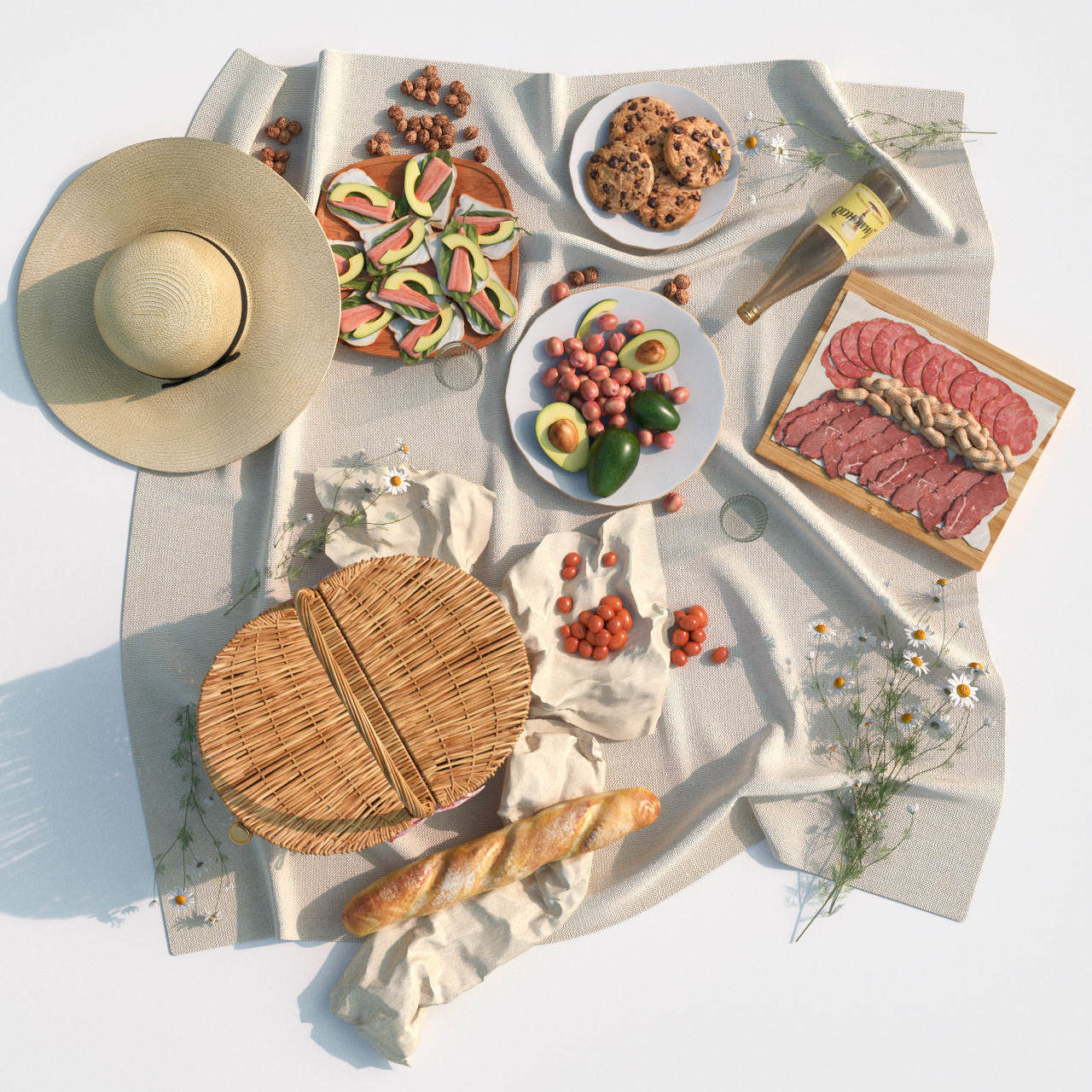Picnic items on table 3D model_2