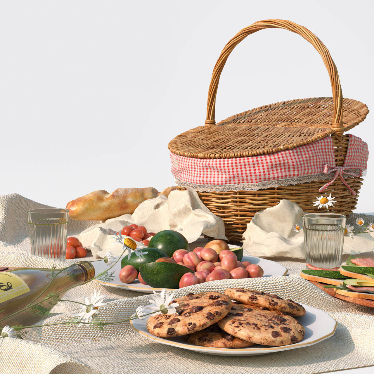 Picnic items on table 3D model_4