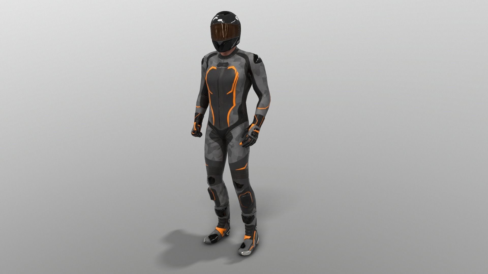motorcycle rider in racing suit Low-poly 3D model_5