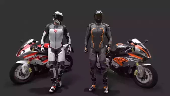 motorcycle rider in racing suit Low-poly 3D model