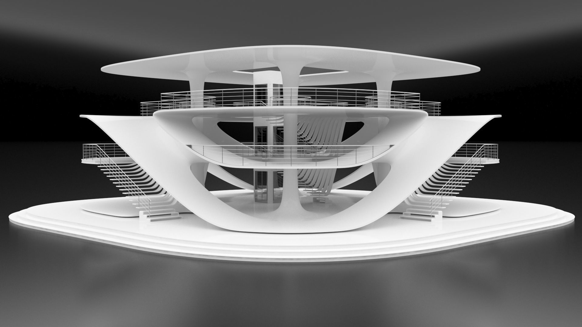Futuristic Parametric Sci-Fi Exhibition Pavilion Architecture 3D model_4