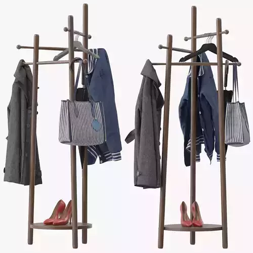 Wooden Coat Rack Freestanding 3D model