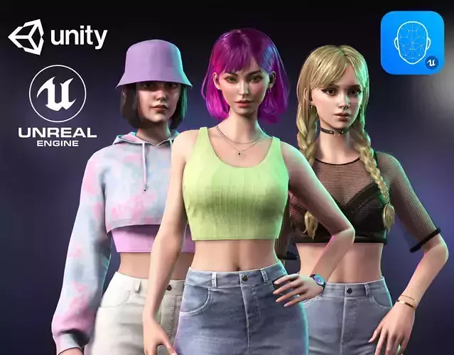 Casual Wear Girls Pack 1-Streetwear Realistic Stylized Character Low-poly 3D model