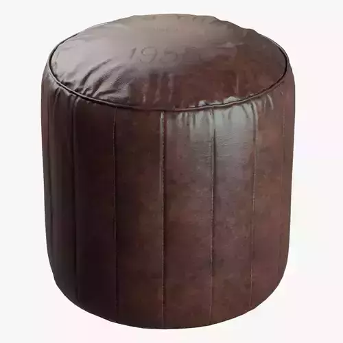  Pouf rond en cuir marron Brown Leather