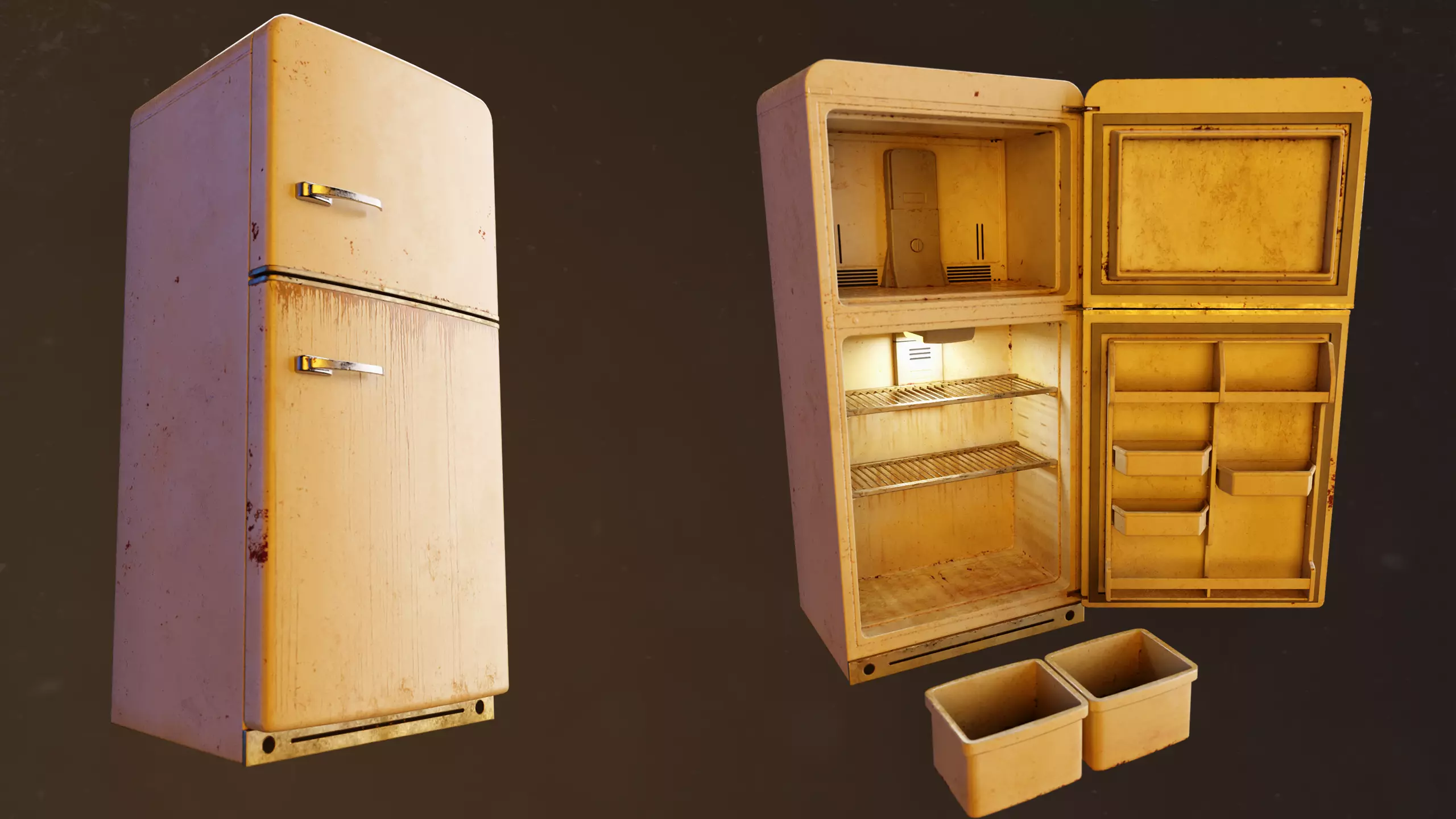 Rusty fridge - PBR Game Ready Low-poly 3D model_0