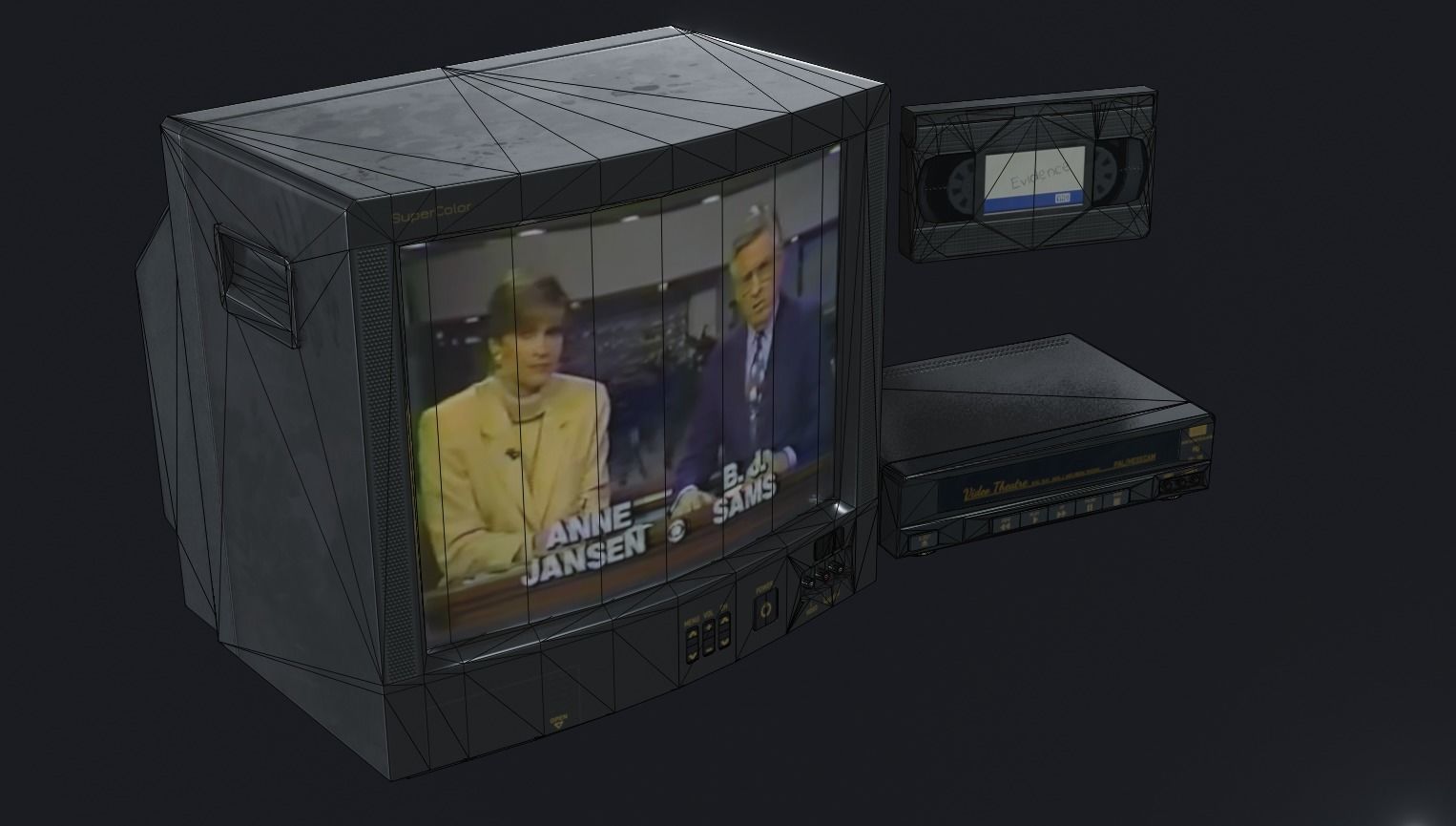 Tv Set - PBR Game Ready television with news program Low-poly 3D model_7