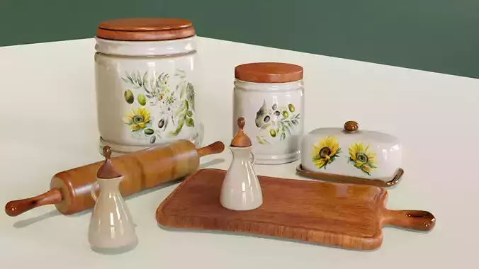 Rustic style designer kitchenware made of wood and ceramics