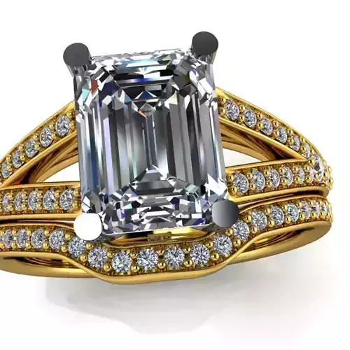 Modern 2Carat Emerald split side accent stones 3D Model