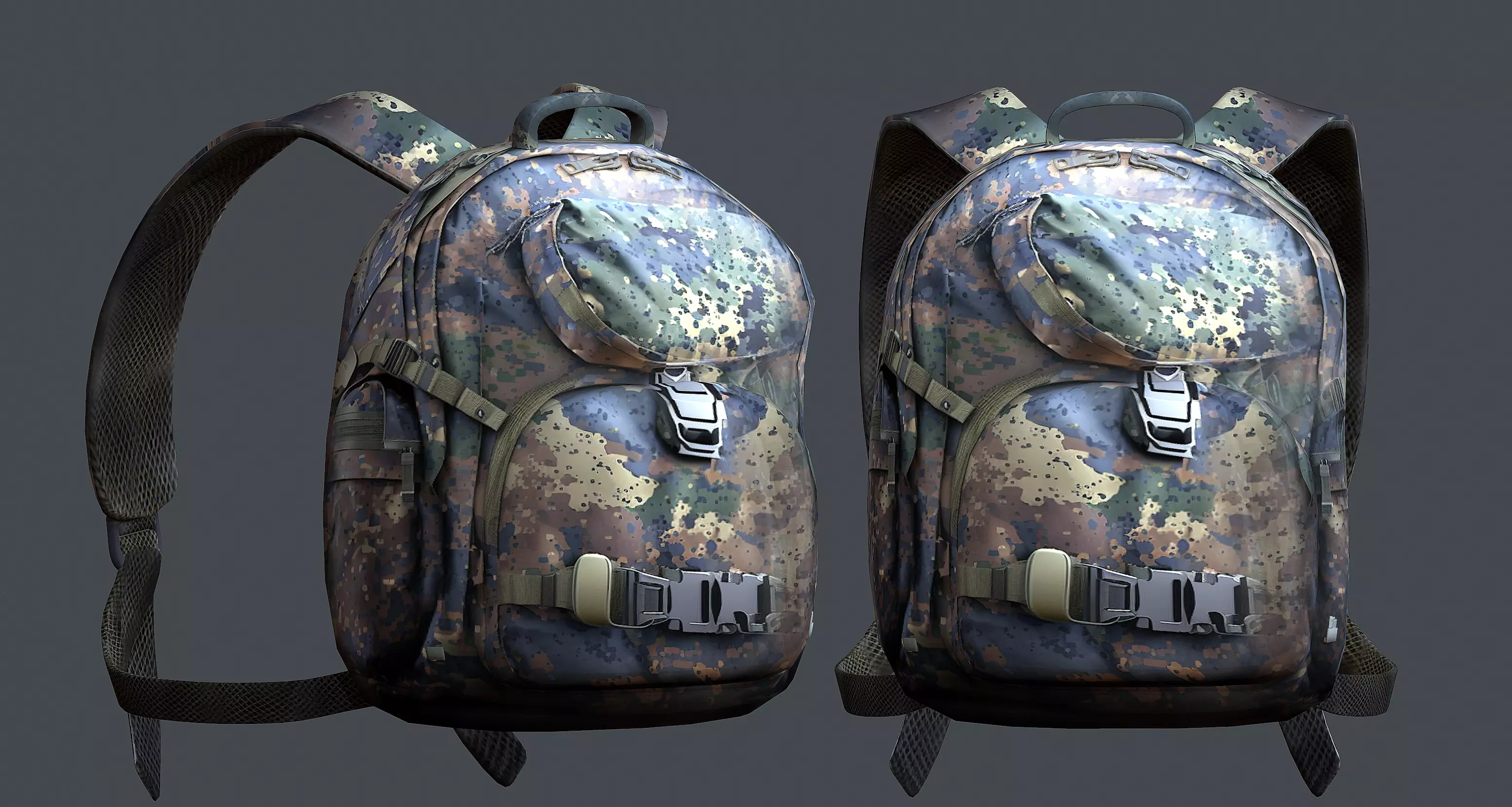 Backpack military combat Black baggage Low-poly 3D model