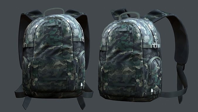 Backpack military combat Black baggage Low-poly 3D model