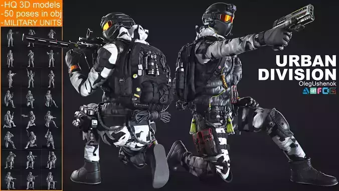 50 HQ Poses 3D models of soldiers 3D model
