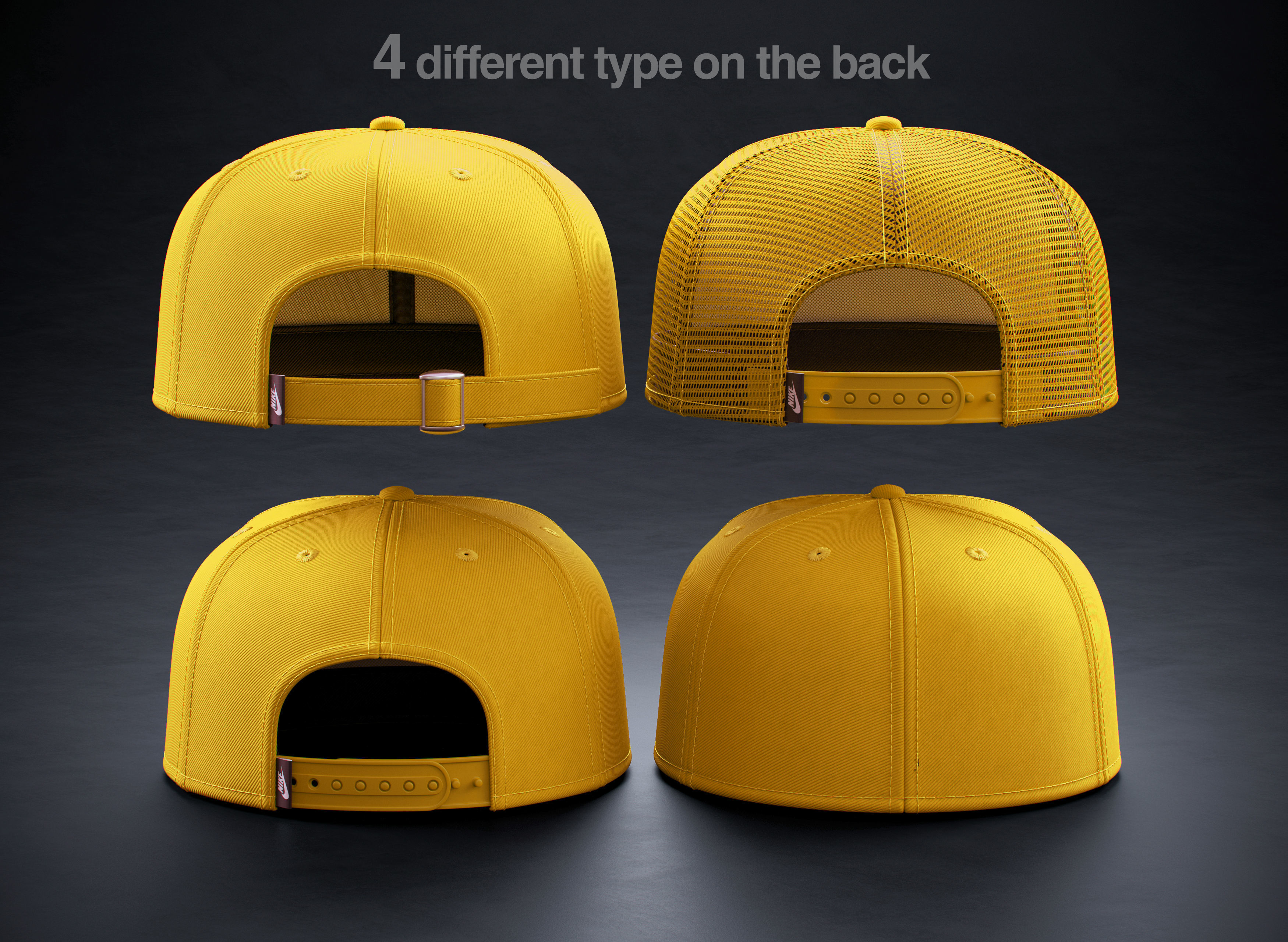 Yellow Snapback Cap  3D model_1
