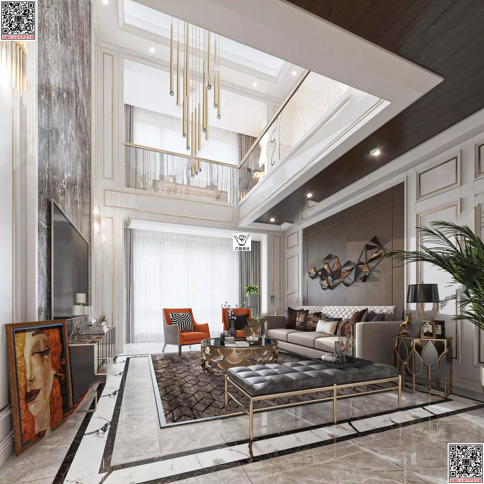 neo classic livingroom 3D model_0