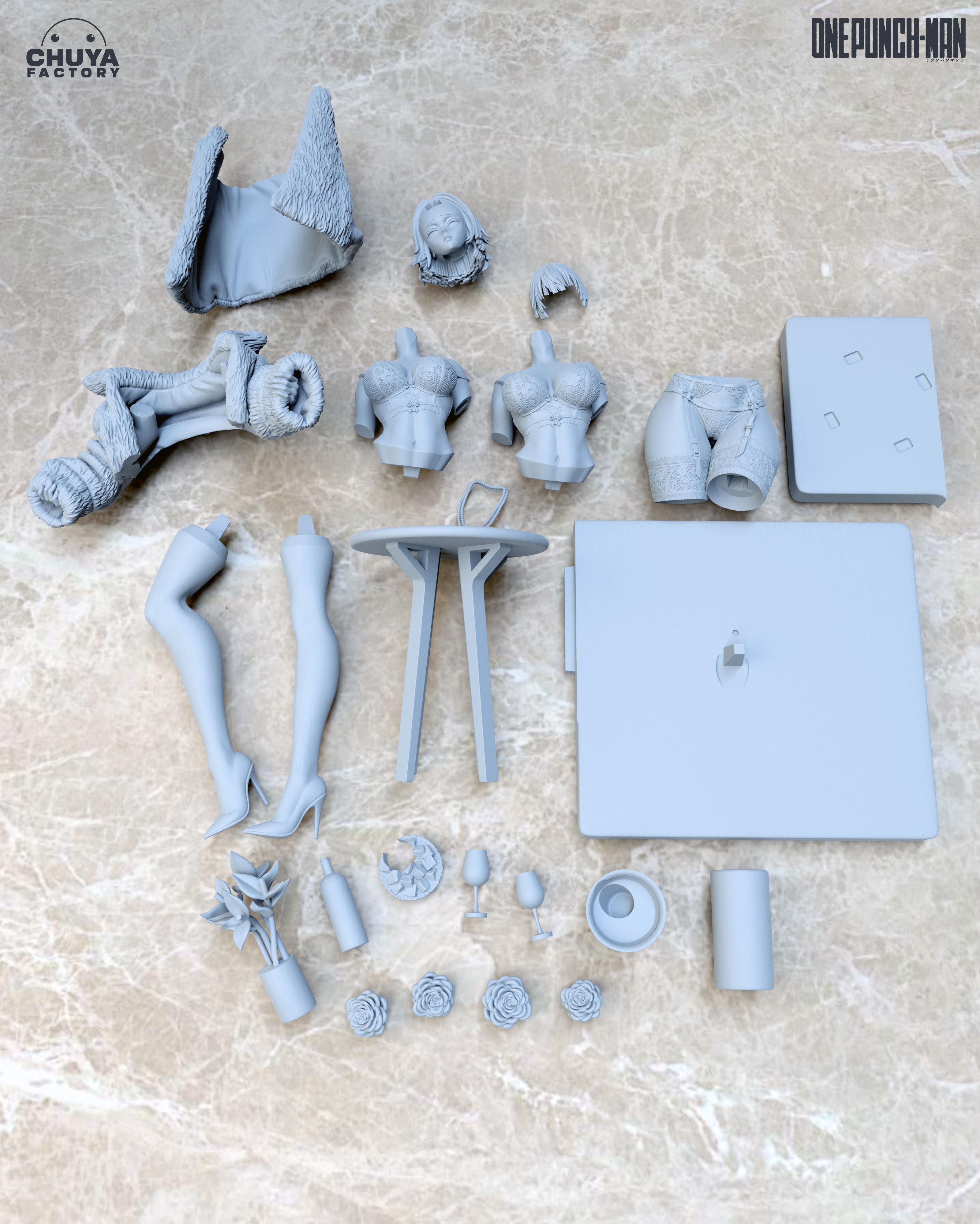 Fubuki anime figure posing on table 3D print model_11