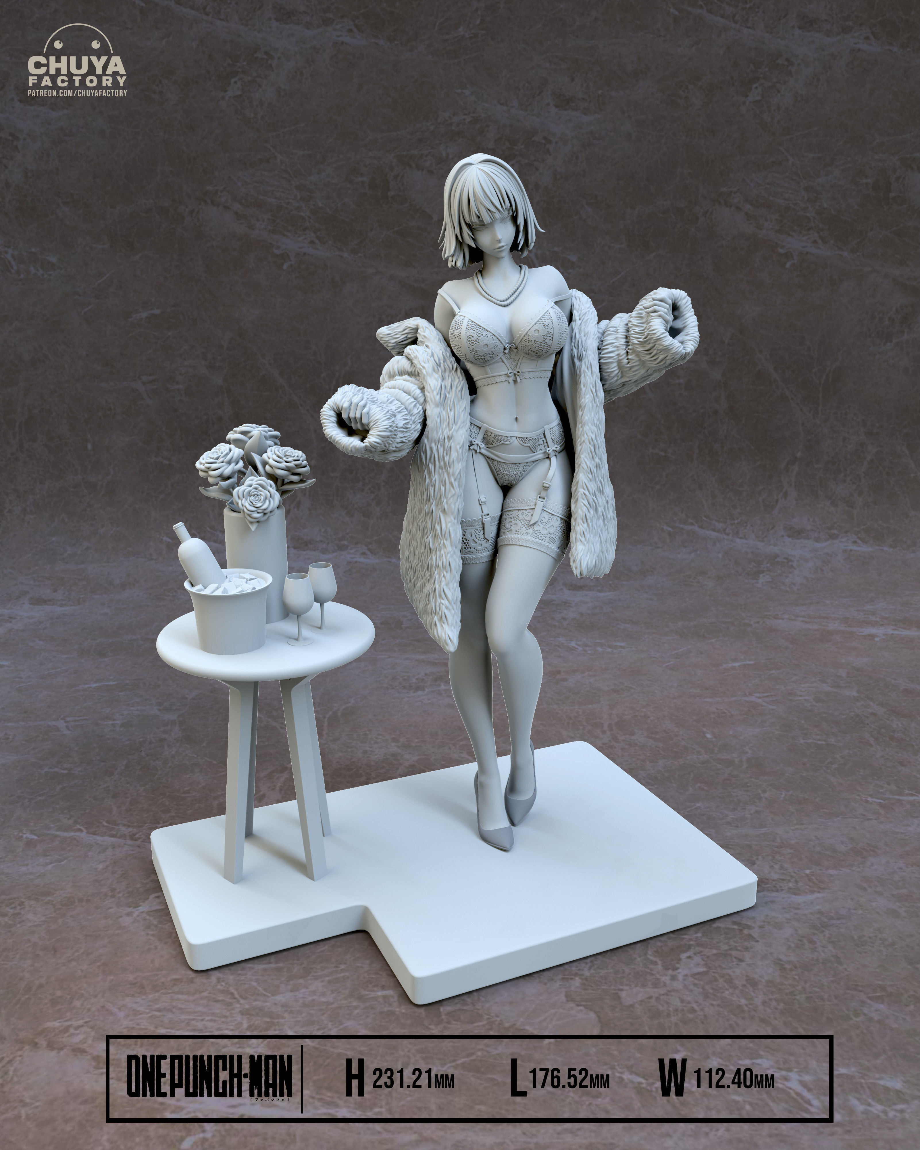 Fubuki anime figure posing on table 3D print model_12