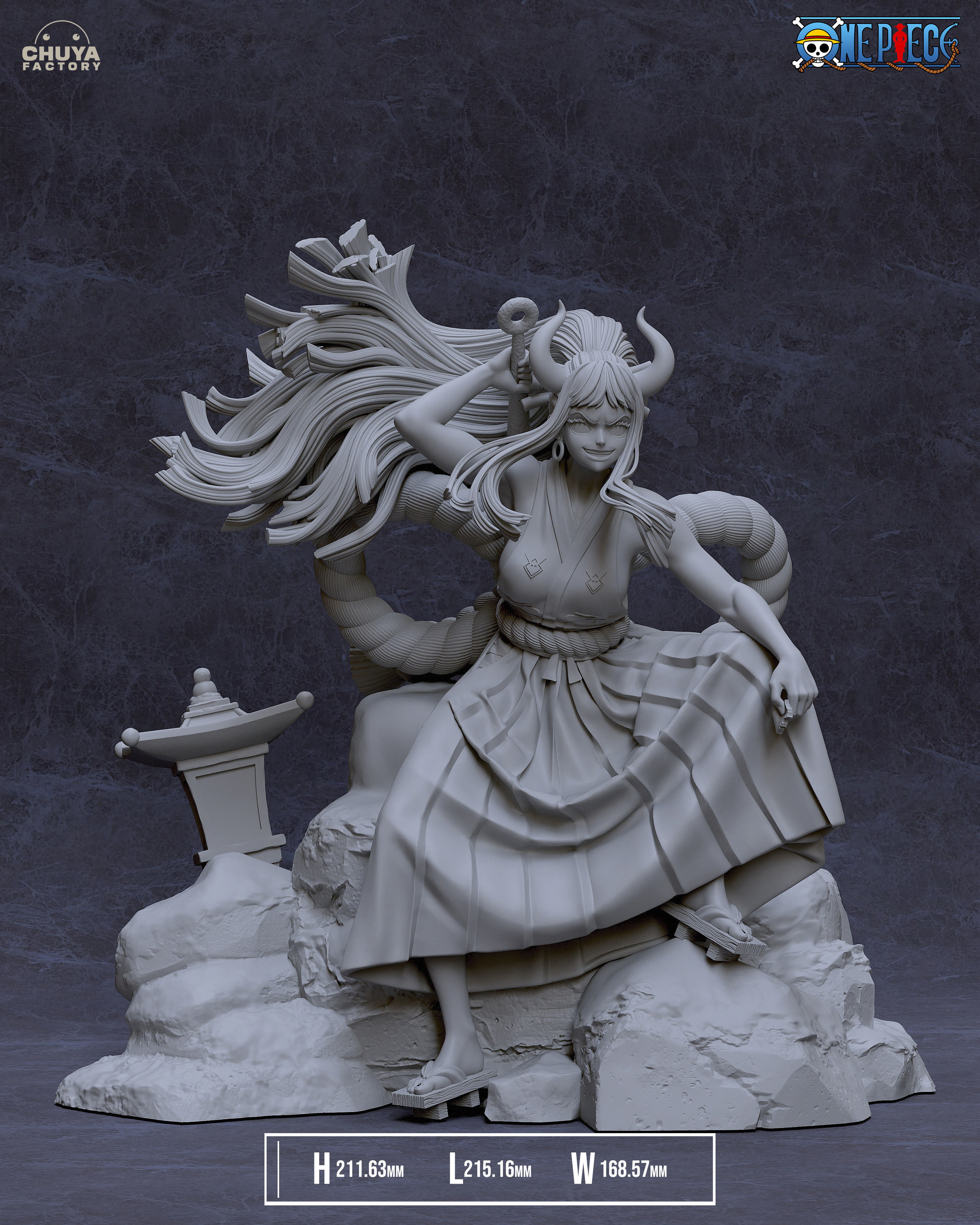 Yamato anime figure on rock 3D print model_7