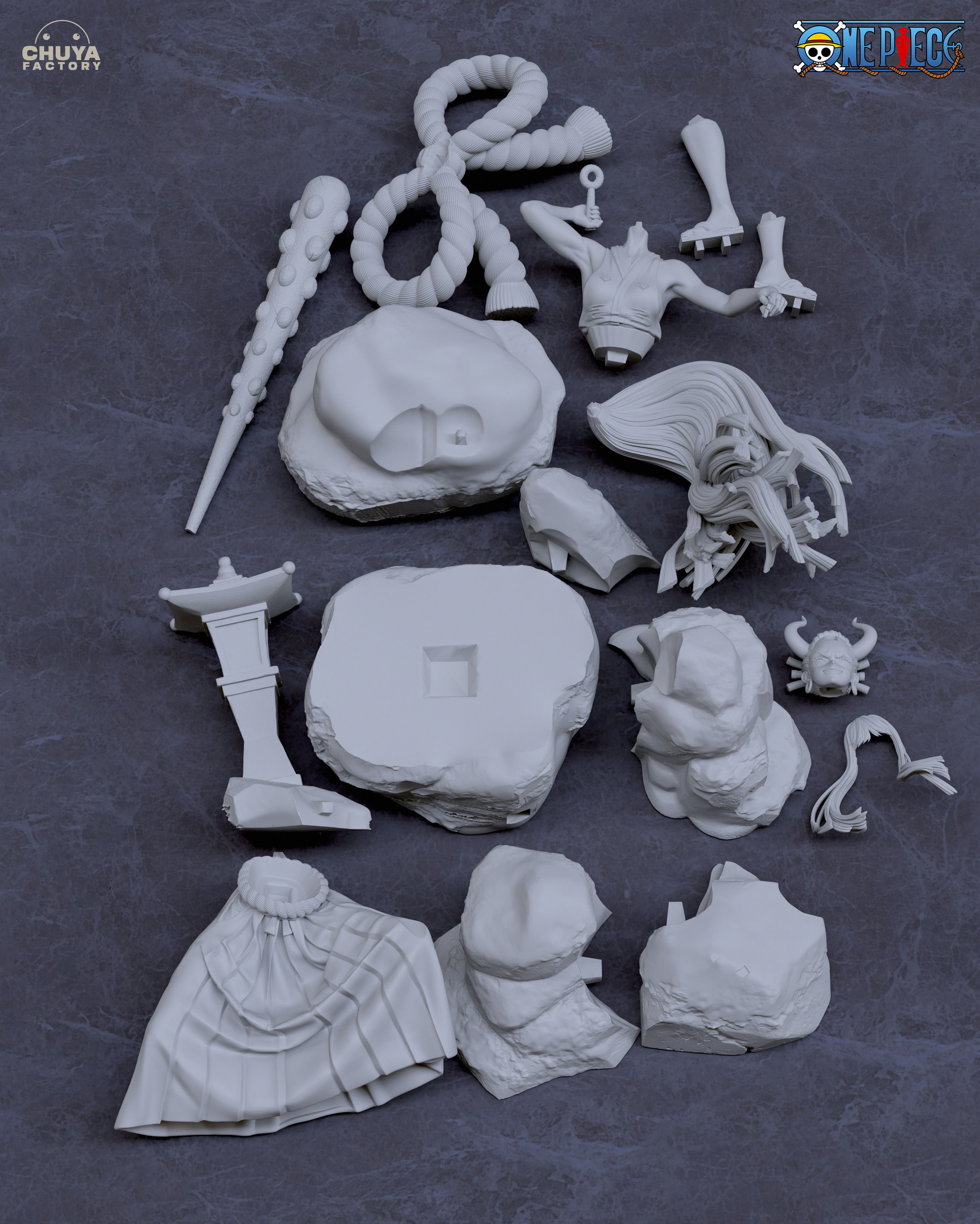 Yamato anime figure on rock 3D print model_10