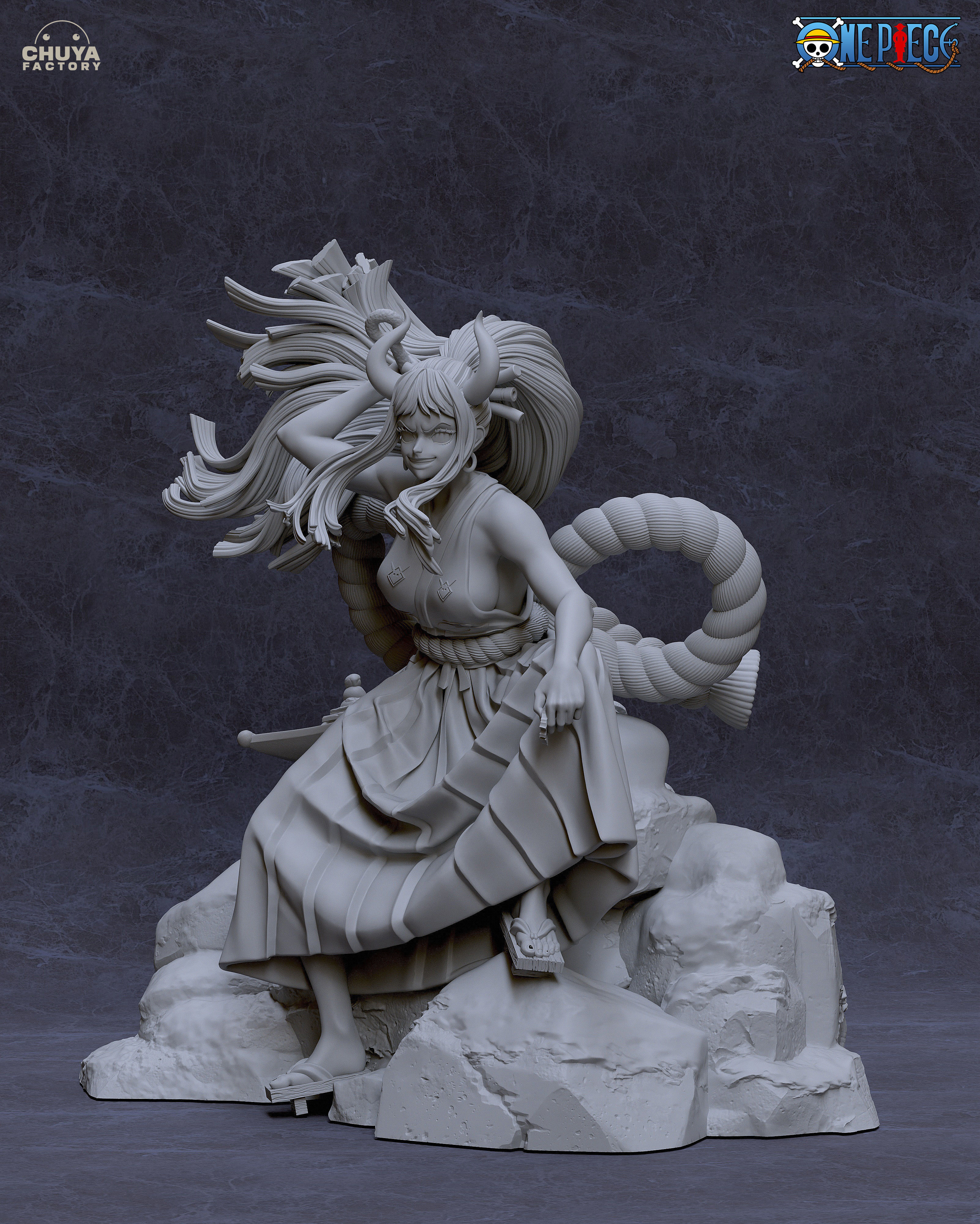 Yamato anime figure on rock 3D print model_6