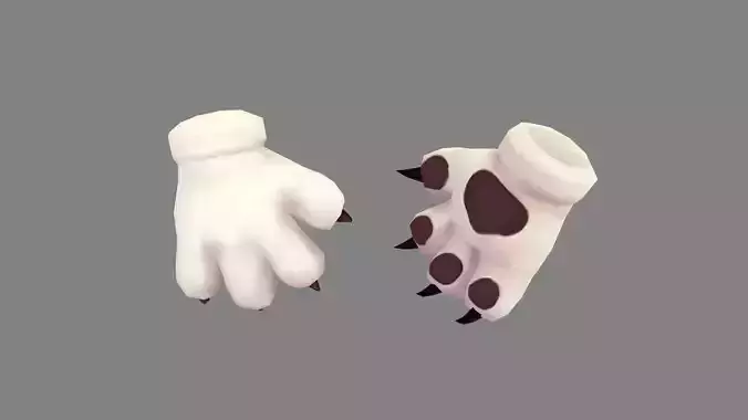Cartoon sharp white cat claw glove Low-poly 3D model