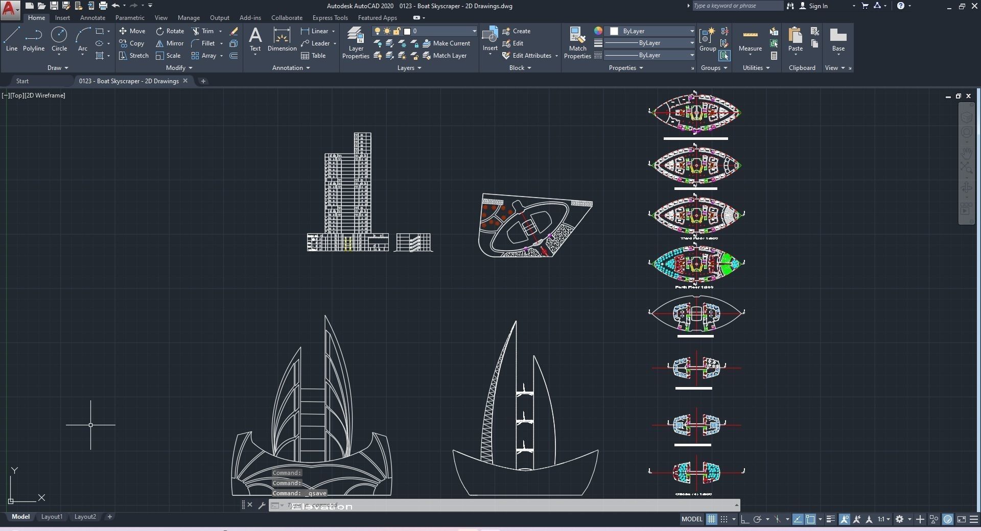 0123 - Boat Skyscraper - 2Ds Drawing - 3Ds Files 3D model_26