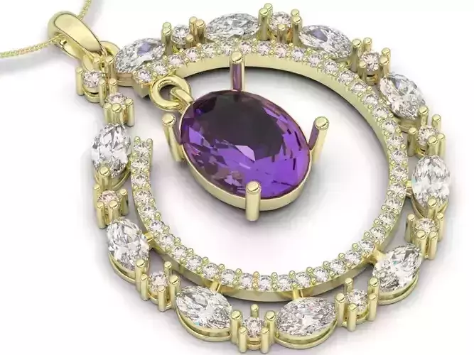 marqise pendant oval pendant gold silver 3D print model
