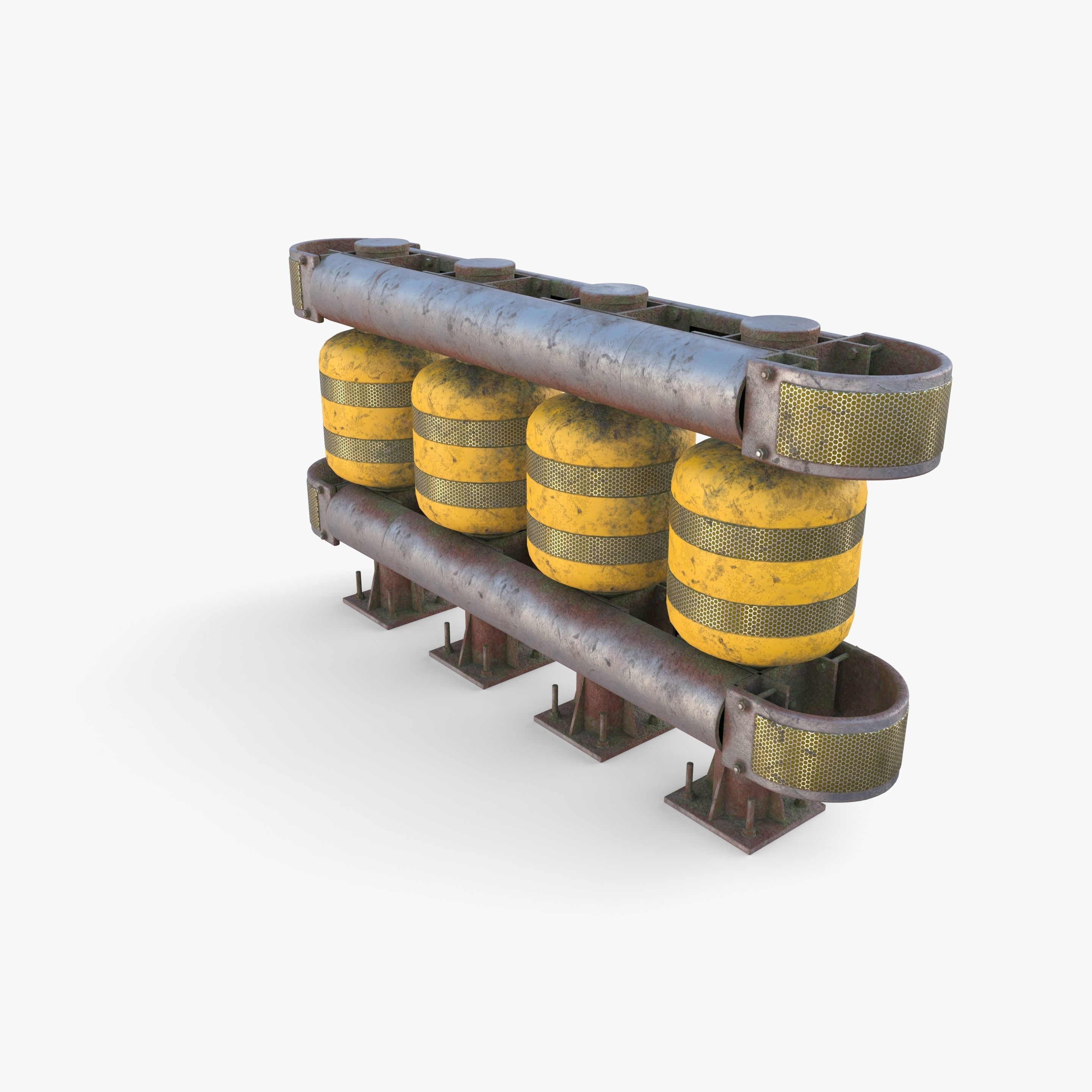 Tileable rolling barrier v2 weathered 3D model_1