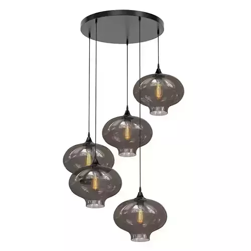 Vilmar pendant light with five glass globes hanging from ceiling