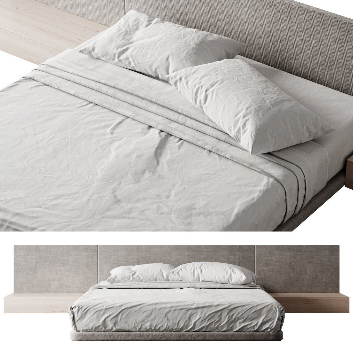 Bed 4 king size frame with headboard and footboard 3D model_1