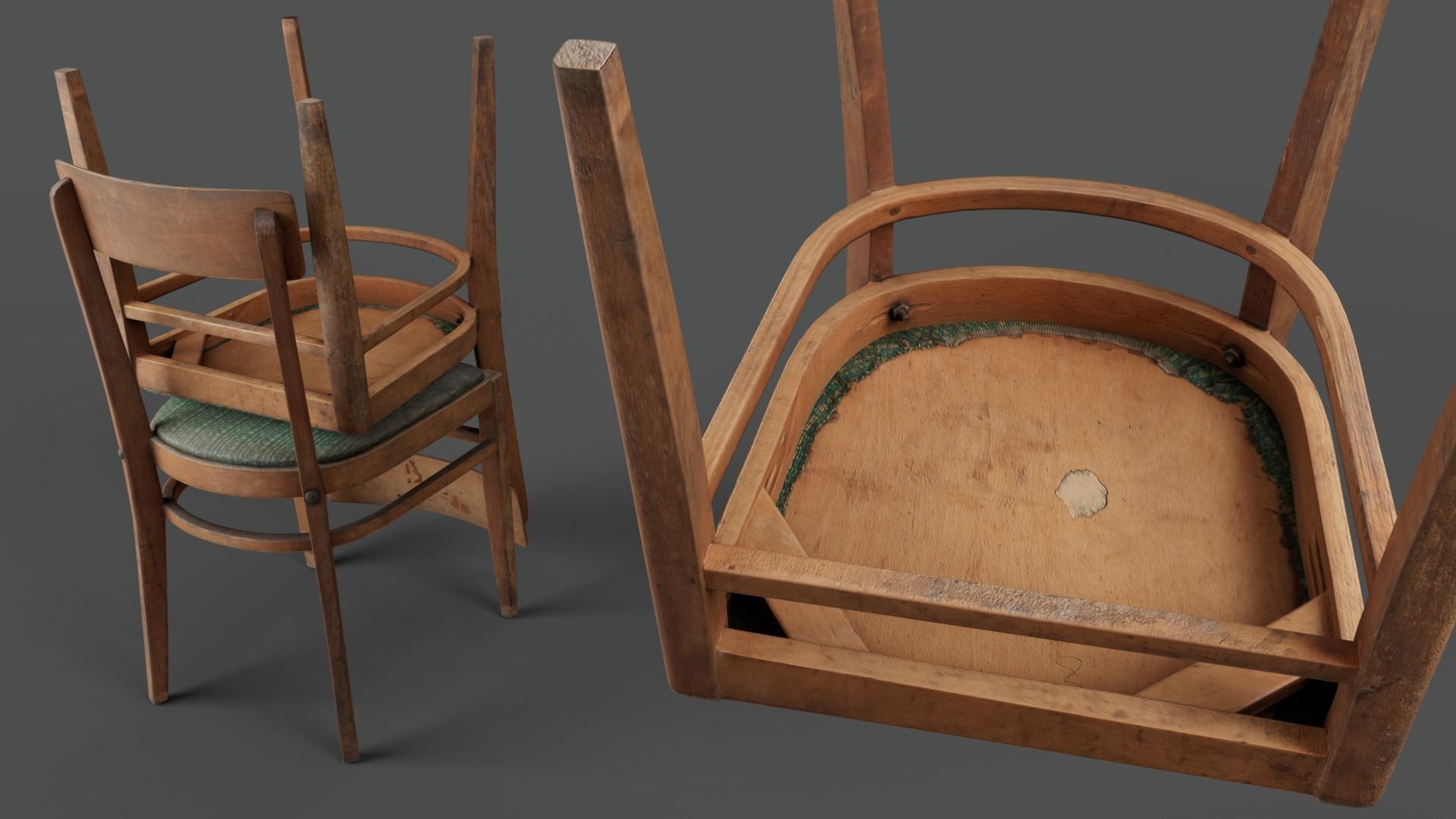 Old chair Low-poly 3D model_6