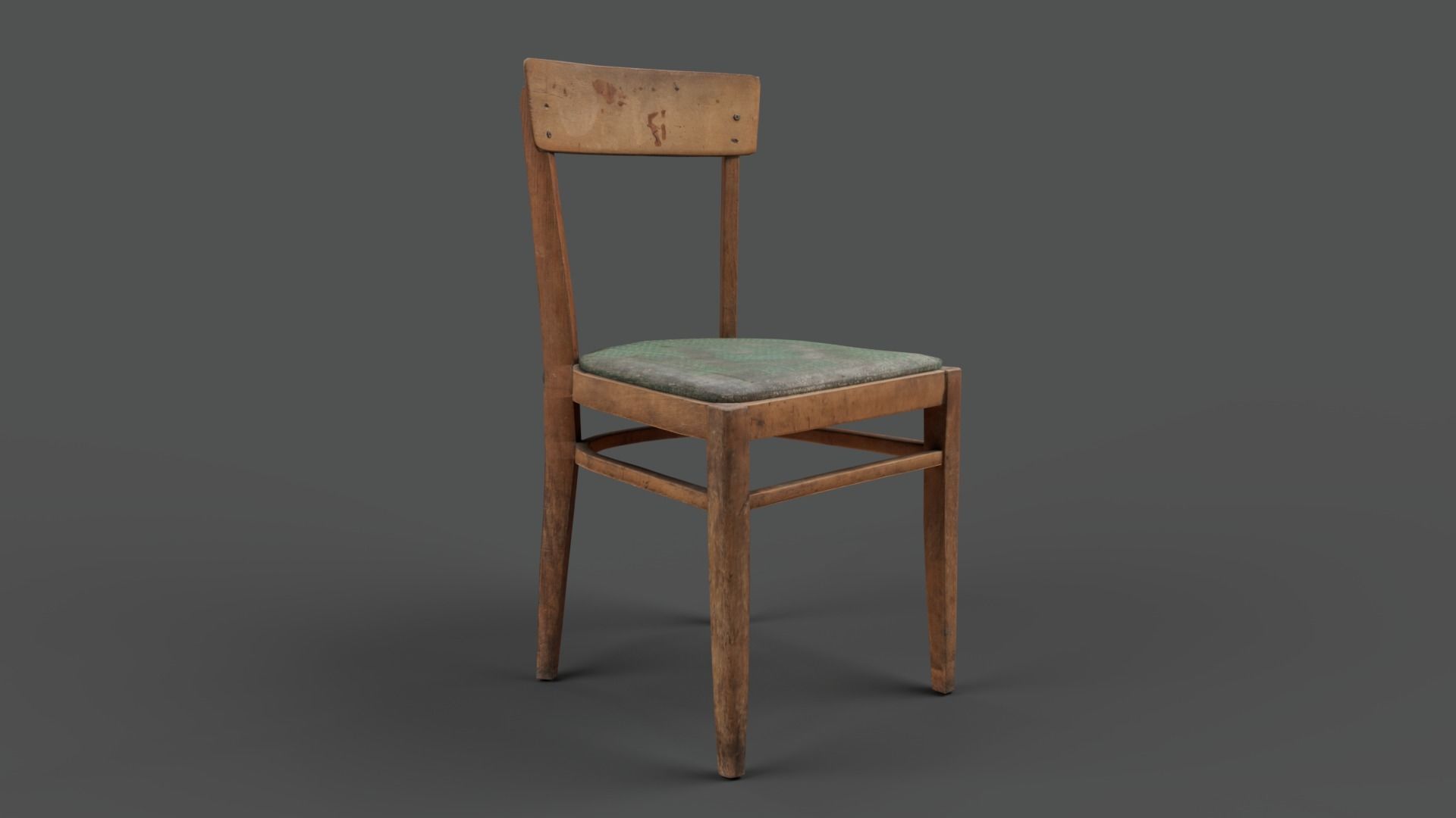 Old chair Low-poly 3D model_3