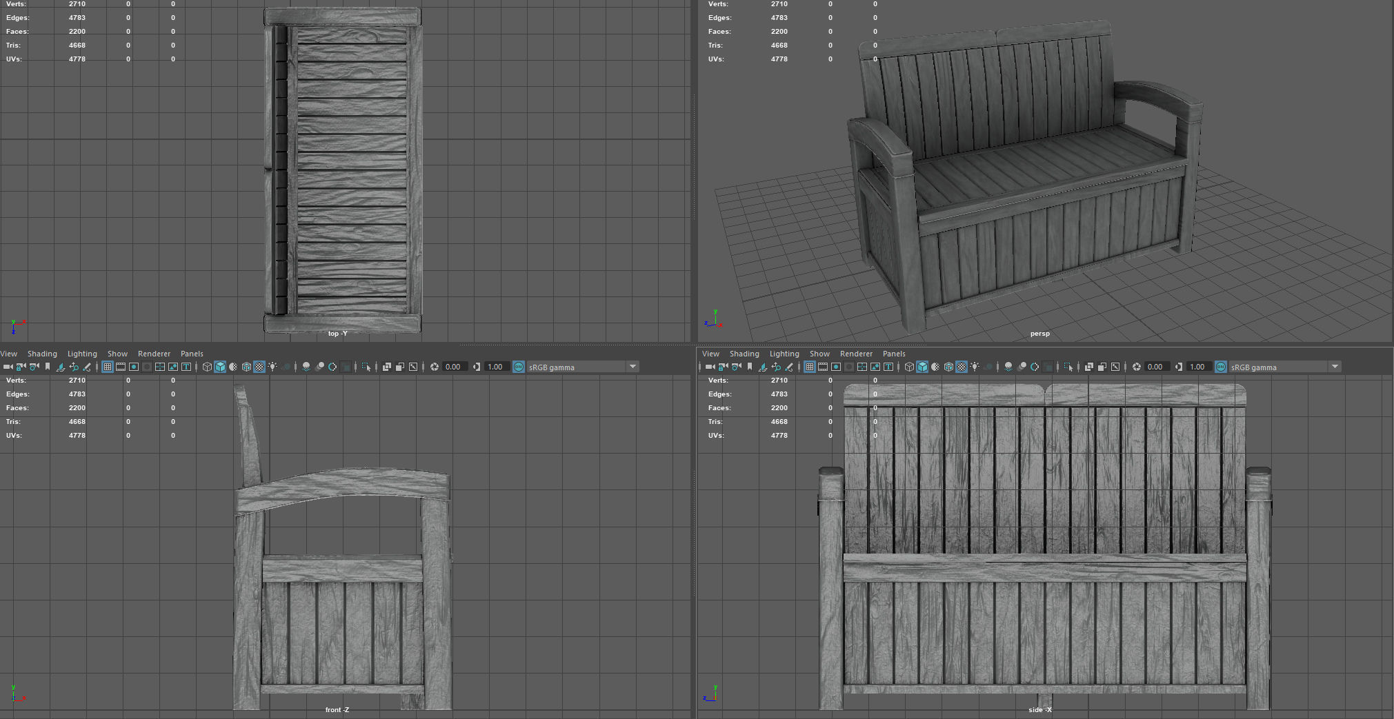 Garden Bench Low-poly 3D model_8