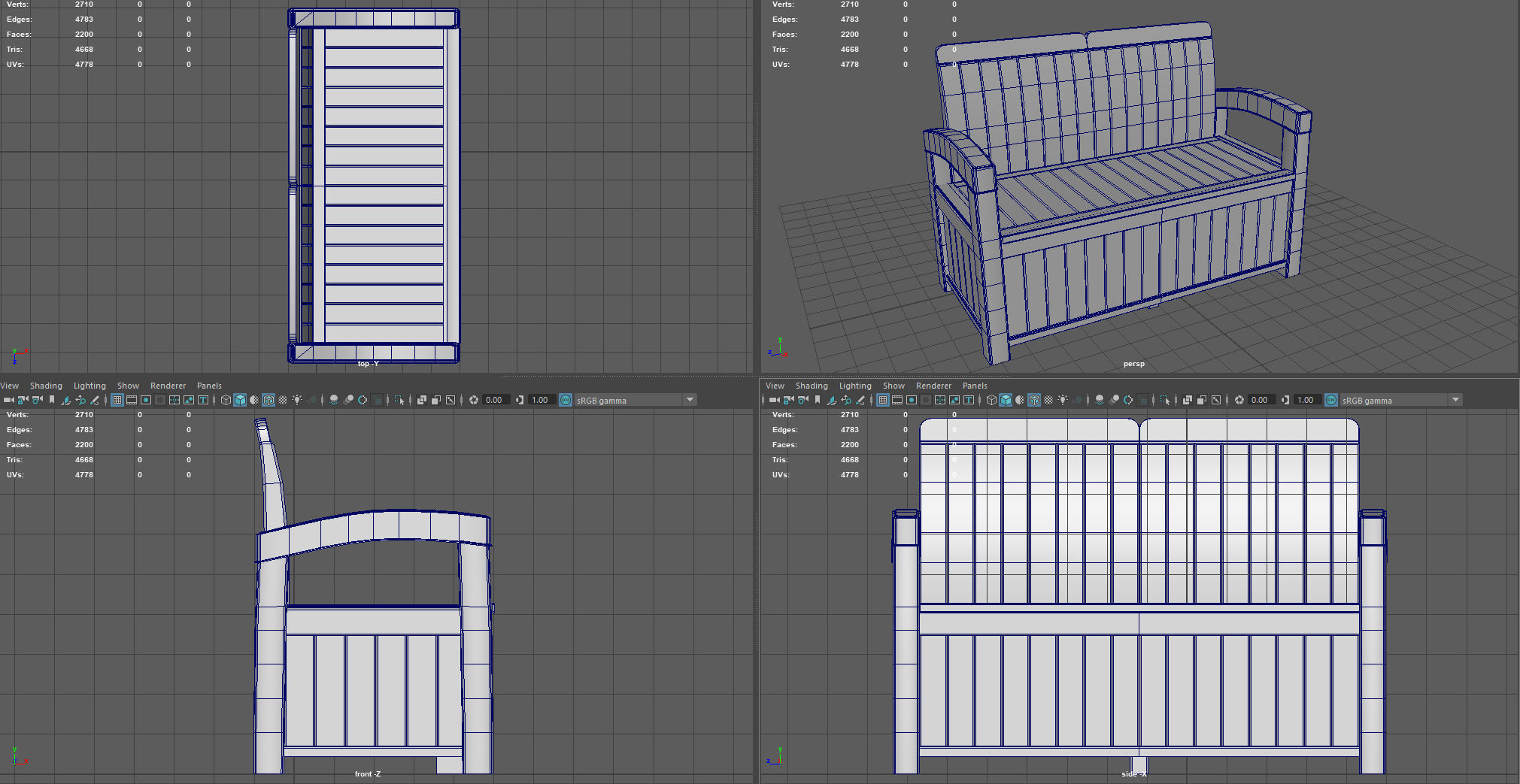 Garden Bench Low-poly 3D model_10