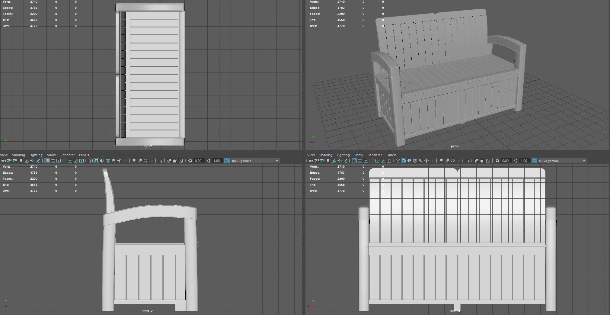 Garden Bench Low-poly 3D model_9