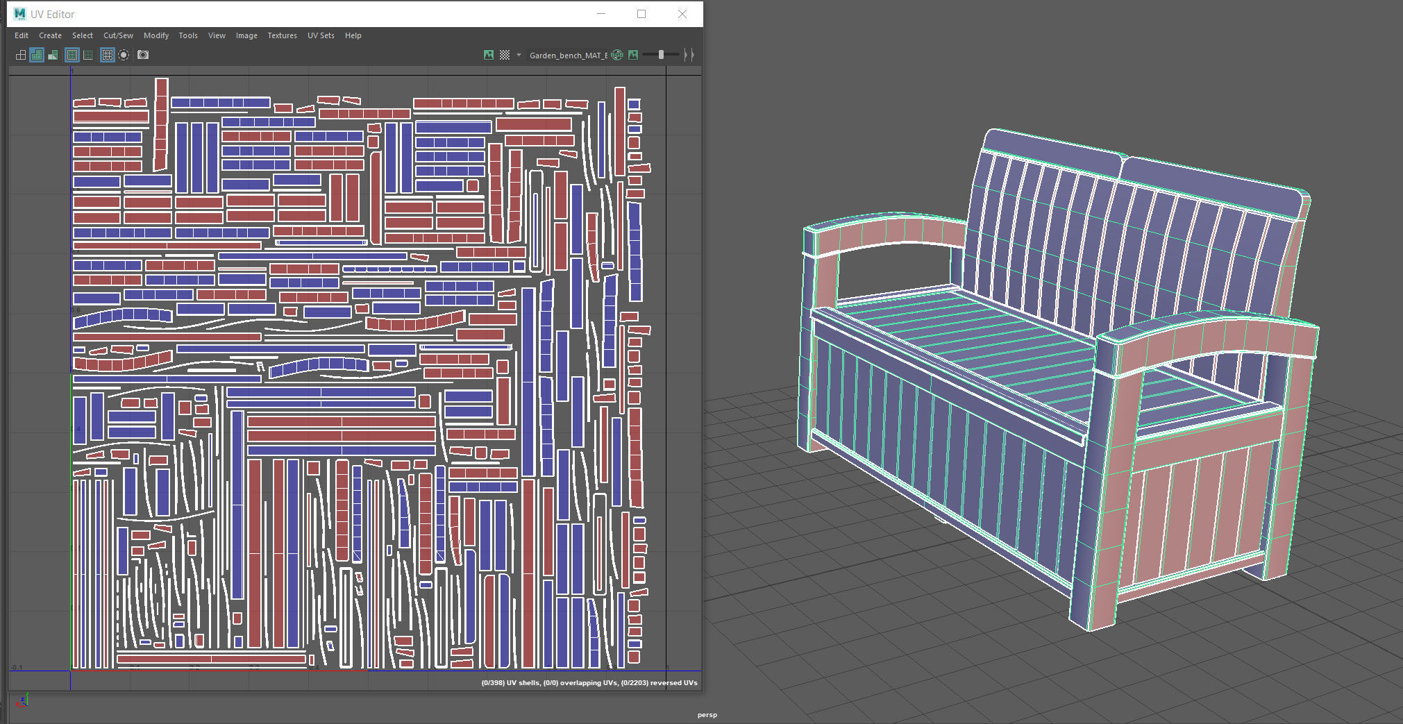 Garden Bench Low-poly 3D model_11