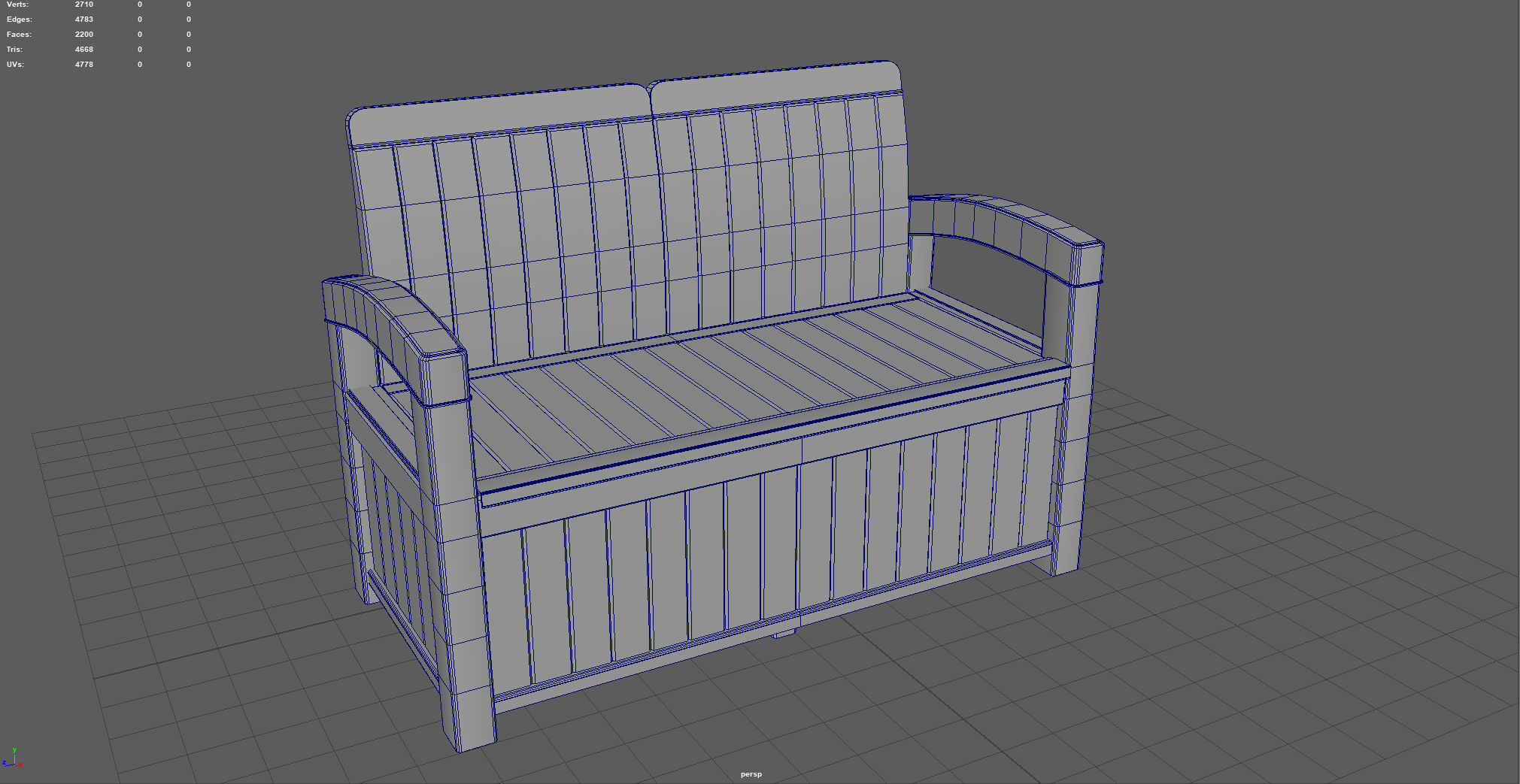 Garden Bench Low-poly 3D model_7