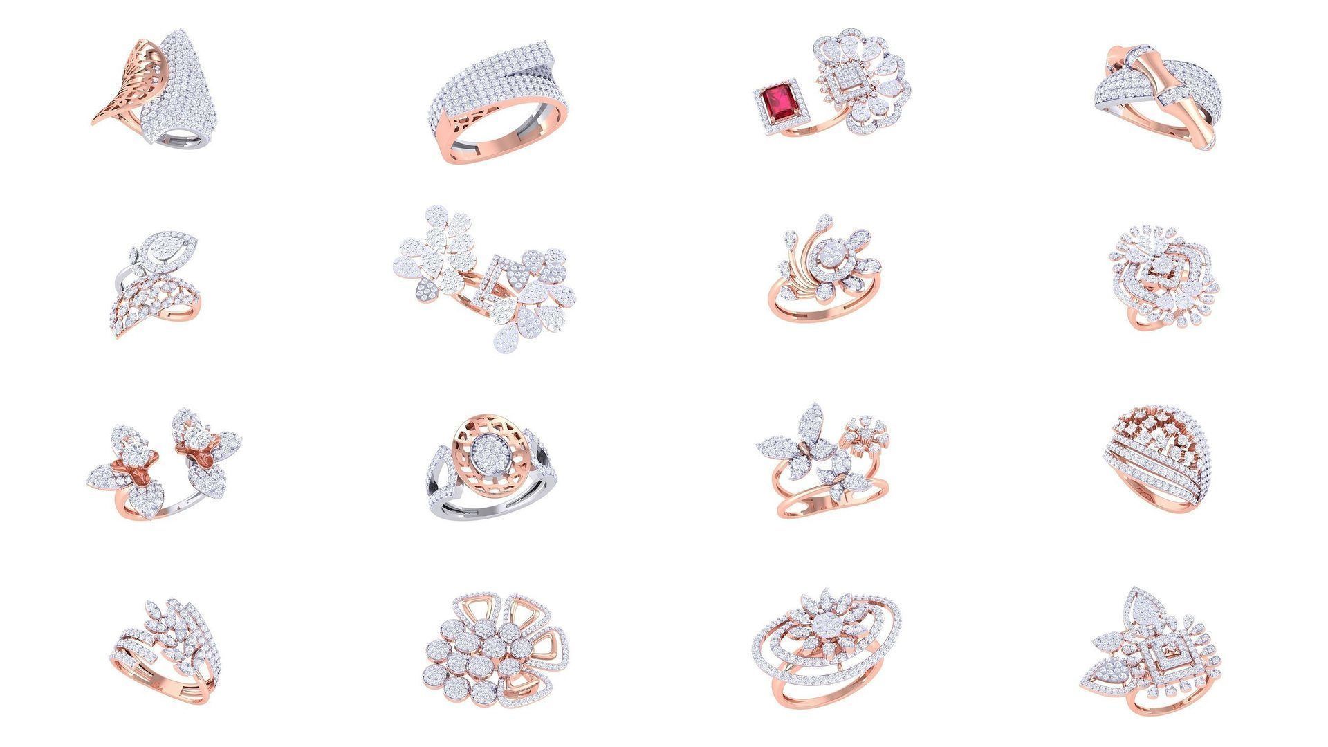 80 Fancy Stylish Ring 3dm STL OBJ FBX Renders Details Collection _1